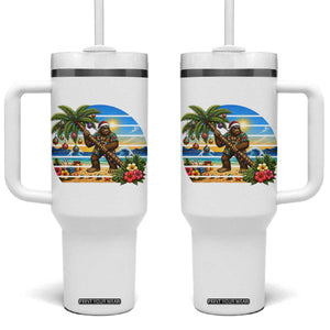 Funny Christmas In July Bigfoot Tumbler With Handle Tropical Vacation Graphic TS12 One Size: 40 oz White Print Your Wear
