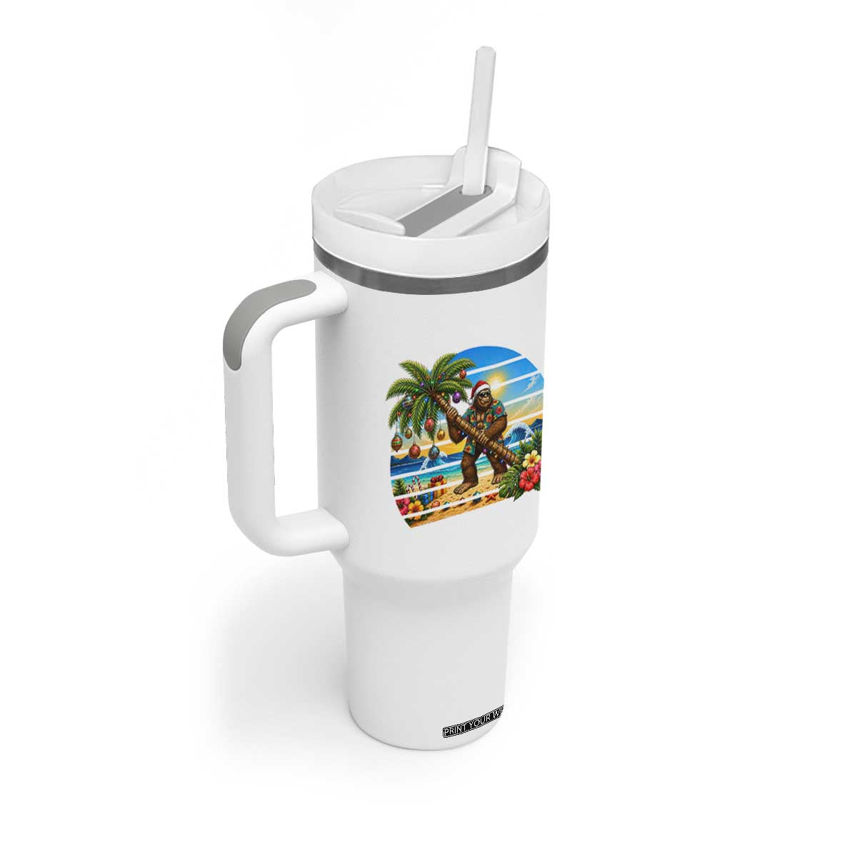 Funny Christmas In July Bigfoot Tumbler With Handle Tropical Vacation Graphic TS12 Print Your Wear