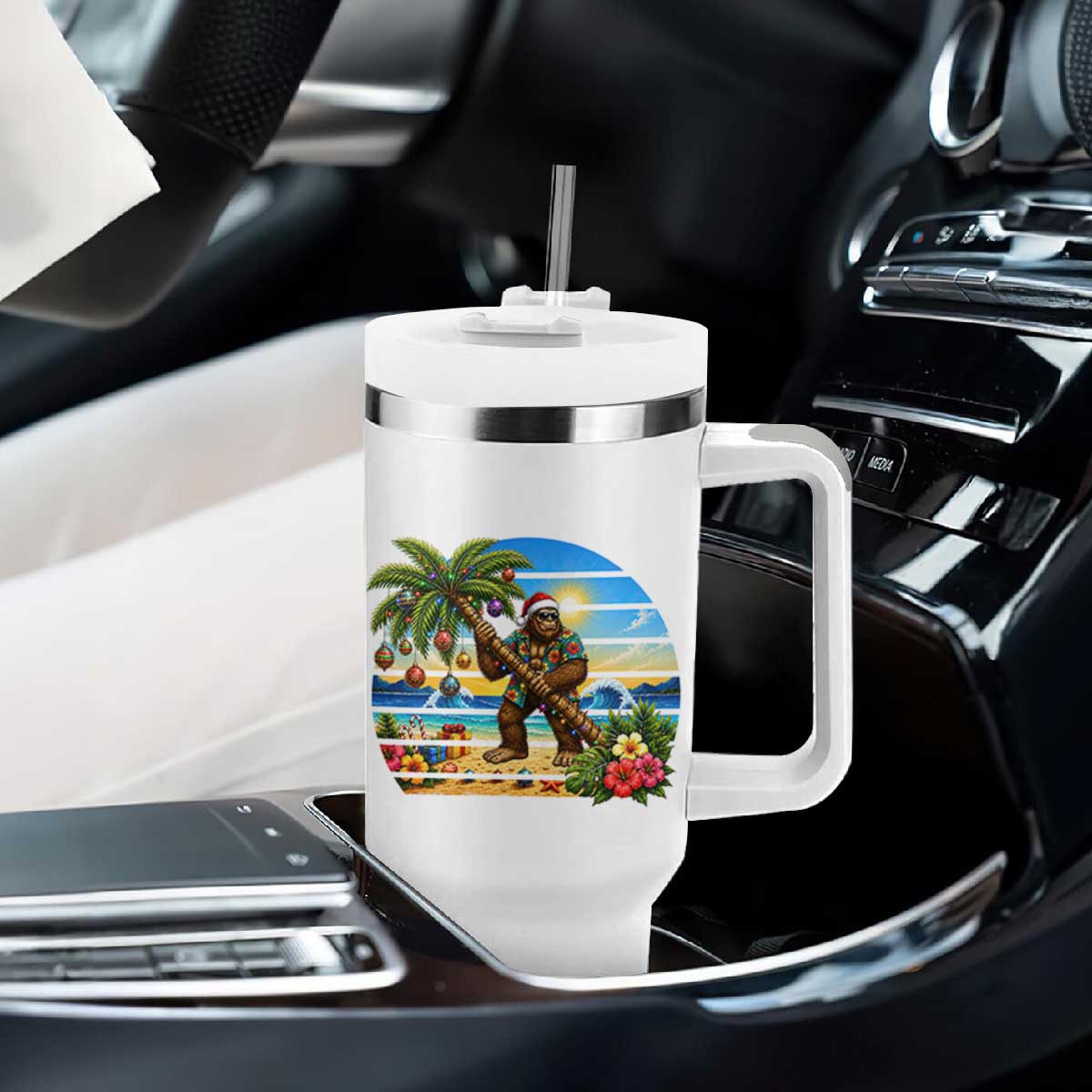 Funny Christmas In July Bigfoot Tumbler With Handle Tropical Vacation Graphic TS12 Print Your Wear