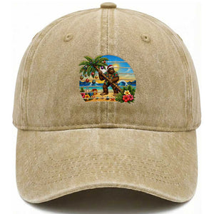 Funny Christmas In July Bigfoot Washed Cotton Baseball Cap Tropical Vacation Graphic TS12 Print Your Wear