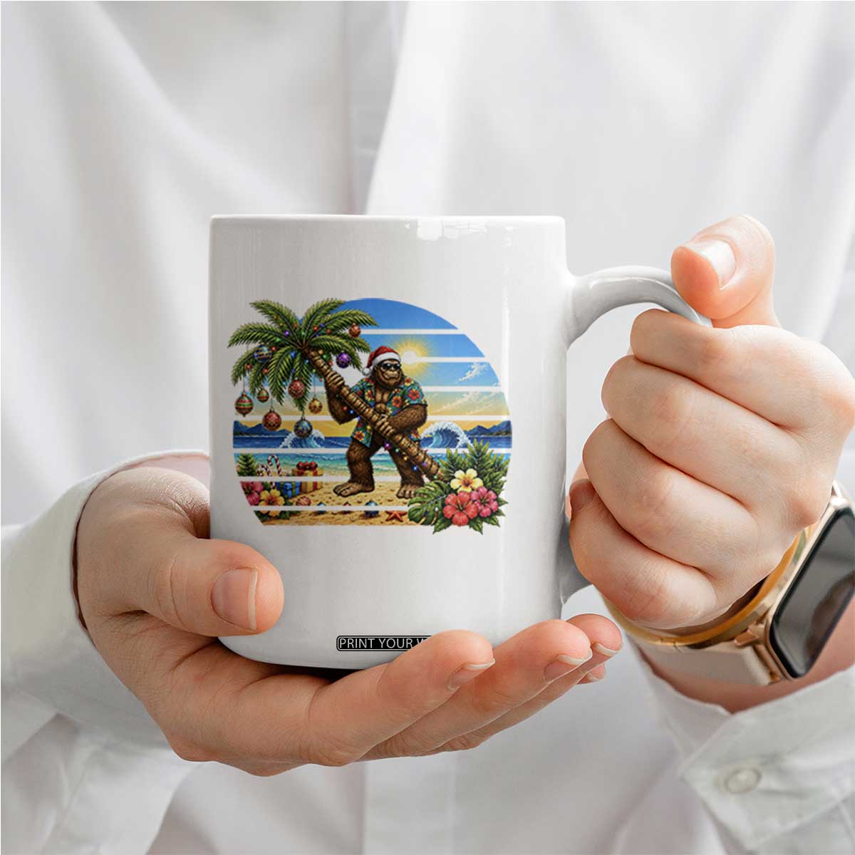 Funny Christmas In July Bigfoot Coffee Mug Tropical Vacation Graphic