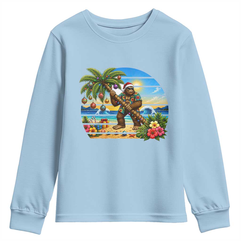 Funny Christmas In July Bigfoot Youth Sweatshirt Tropical Vacation Graphic