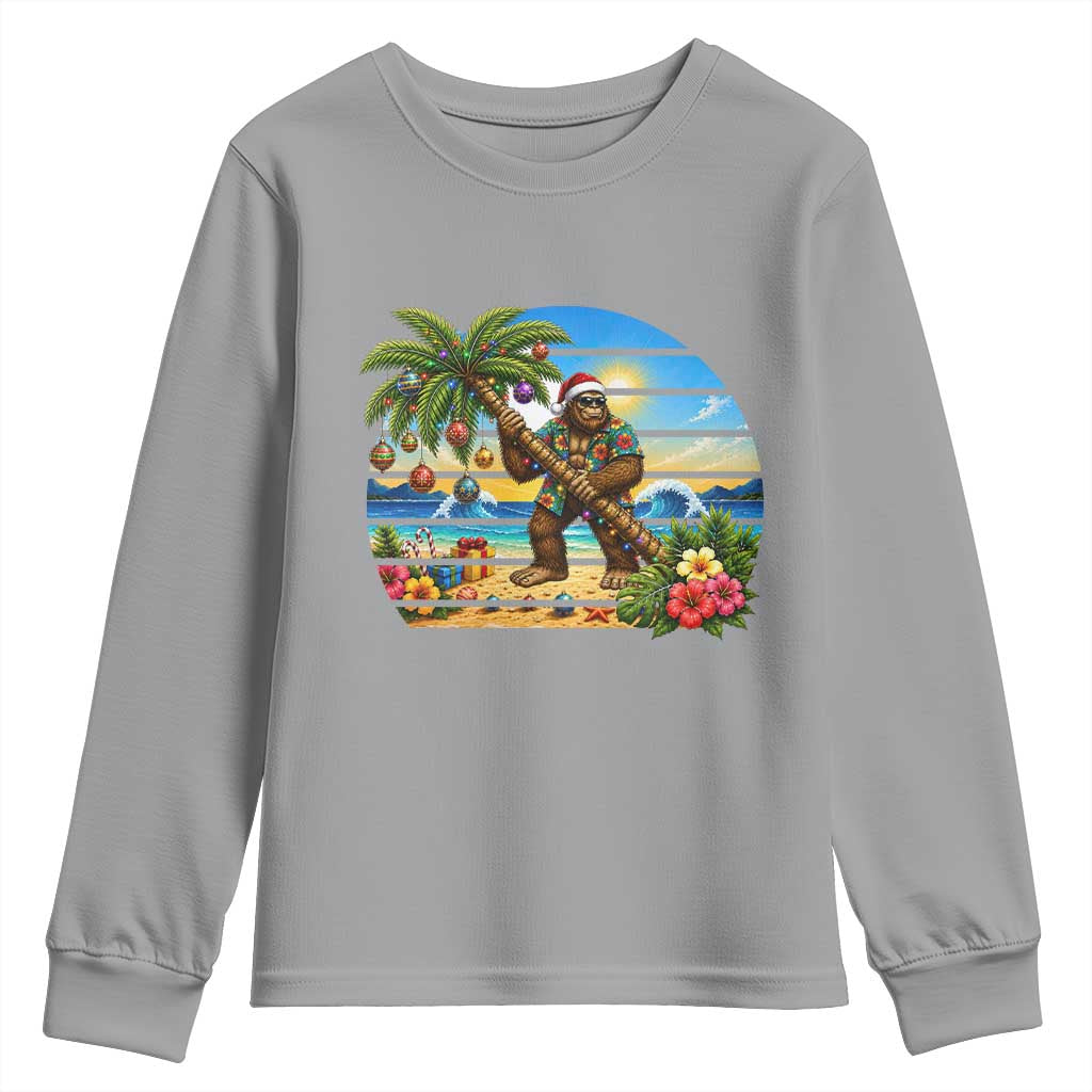 Funny Christmas In July Bigfoot Youth Sweatshirt Tropical Vacation Graphic