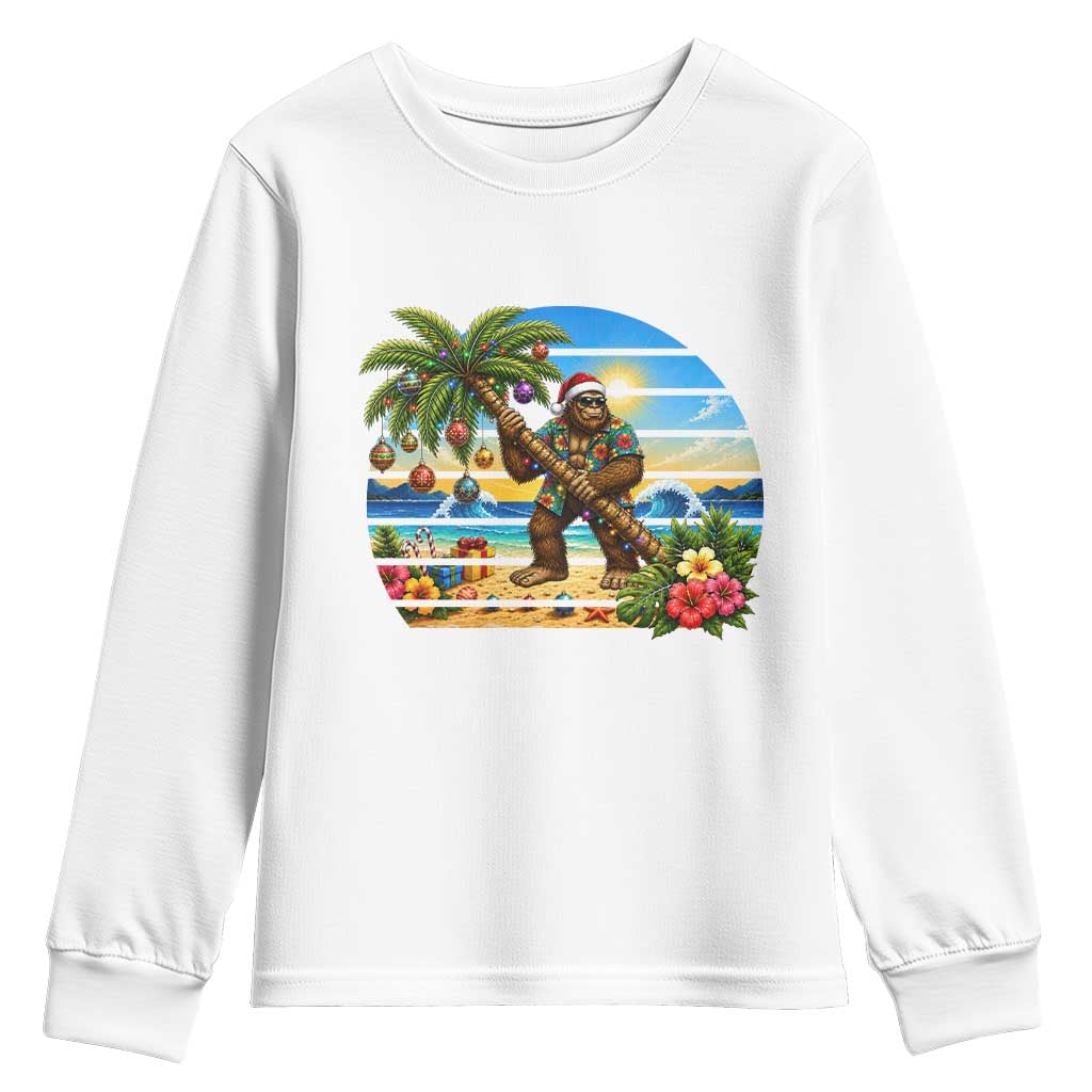 Funny Christmas In July Bigfoot Youth Sweatshirt Tropical Vacation Graphic