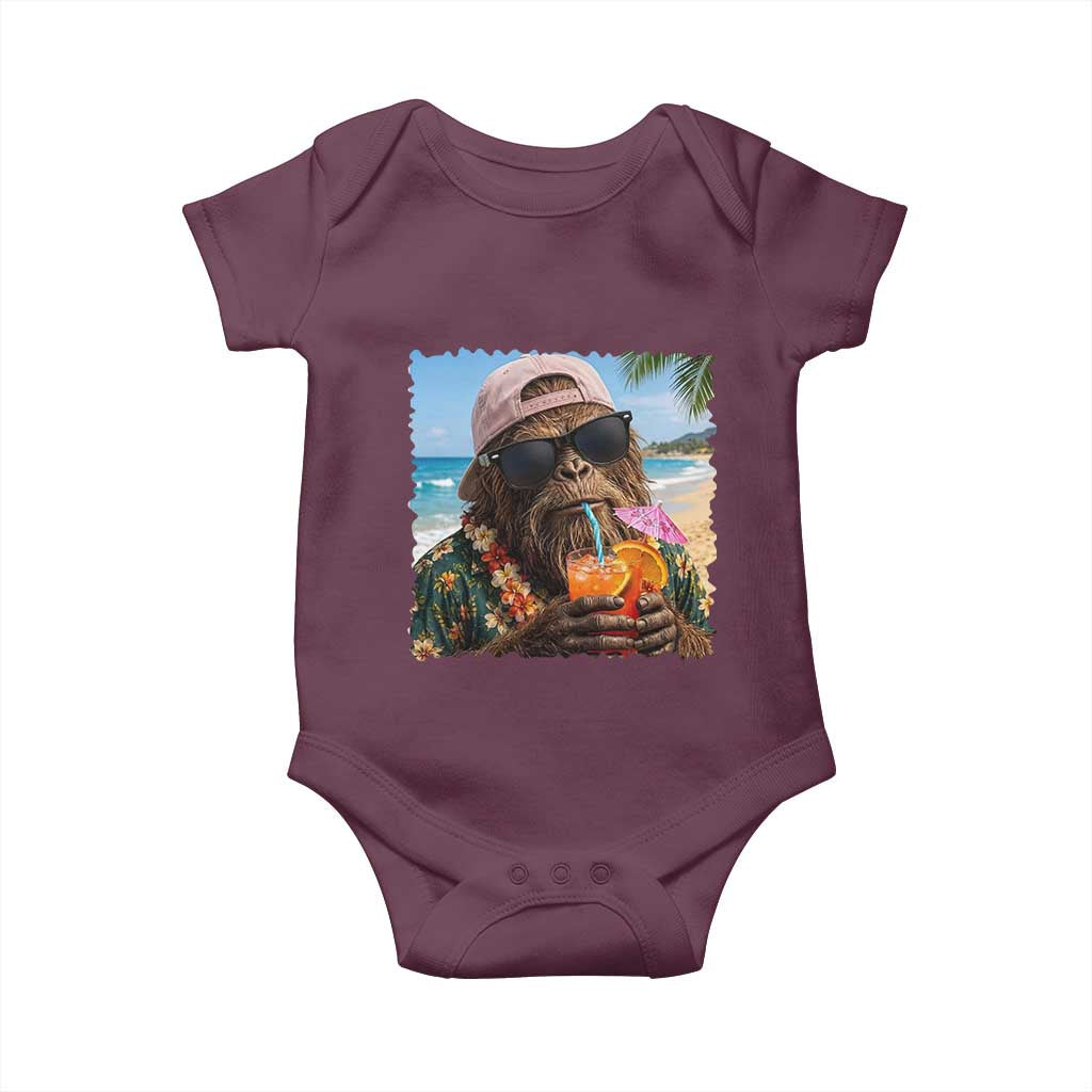 Funny Hawaiian Bigfoot Baby Onesie Tropical Beach Party Graphic TS12 Maroon Print Your Wear