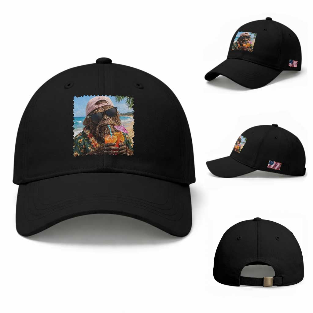Funny Hawaiian Bigfoot Baseball Cap Tropical Beach Party Graphic TS12 Baseball Cap Universal Fit Black Print Your Wear