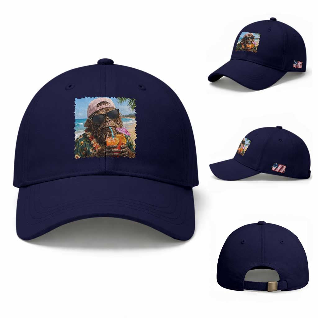 Funny Hawaiian Bigfoot Baseball Cap Tropical Beach Party Graphic TS12 Baseball Cap Universal Fit Dark Blue Print Your Wear