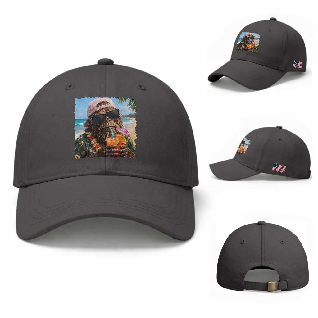 Funny Hawaiian Bigfoot Baseball Cap Tropical Beach Party Graphic TS12 Baseball Cap Universal Fit Dark Gray Print Your Wear