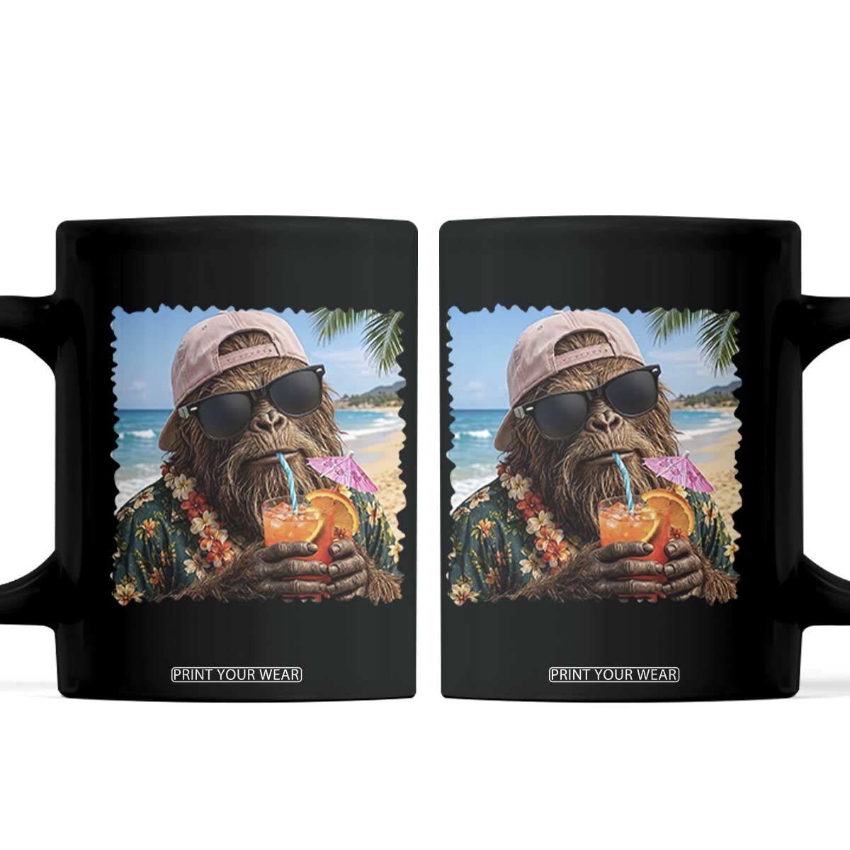 Funny Hawaiian Bigfoot Coffee Mug Tropical Beach Party Graphic TS12 Black Print Your Wear