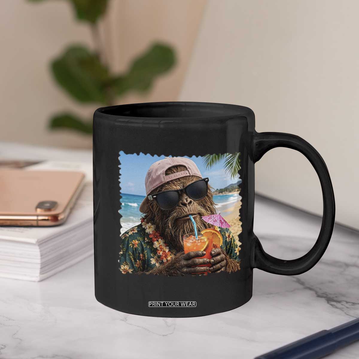 Funny Hawaiian Bigfoot Coffee Mug Tropical Beach Party Graphic TS12 Print Your Wear