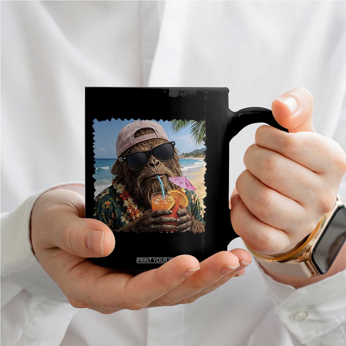 Funny Hawaiian Bigfoot Coffee Mug Tropical Beach Party Graphic TS12 Print Your Wear