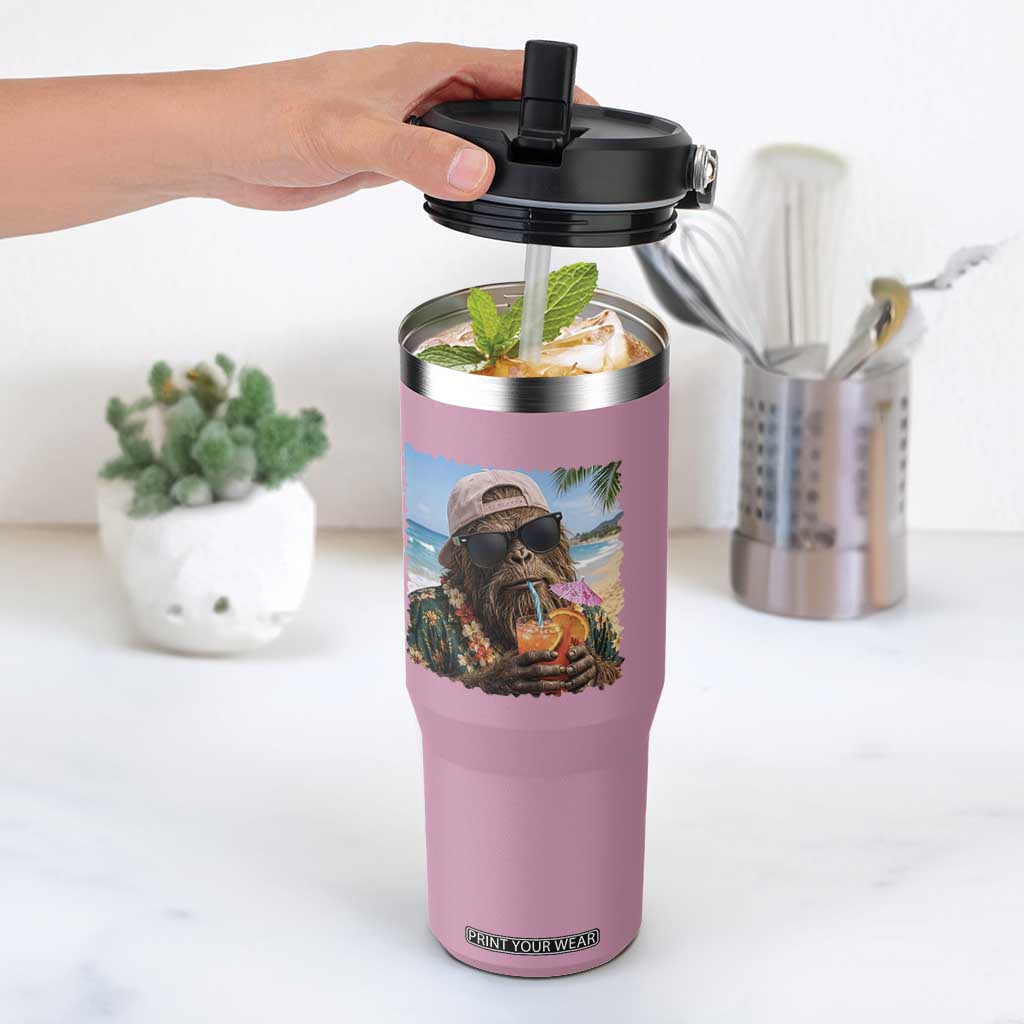 Funny Hawaiian Bigfoot Flip Straw Tumbler Tropical Beach Party Graphic TS12 One Size: 30 oz Light Pink Print Your Wear