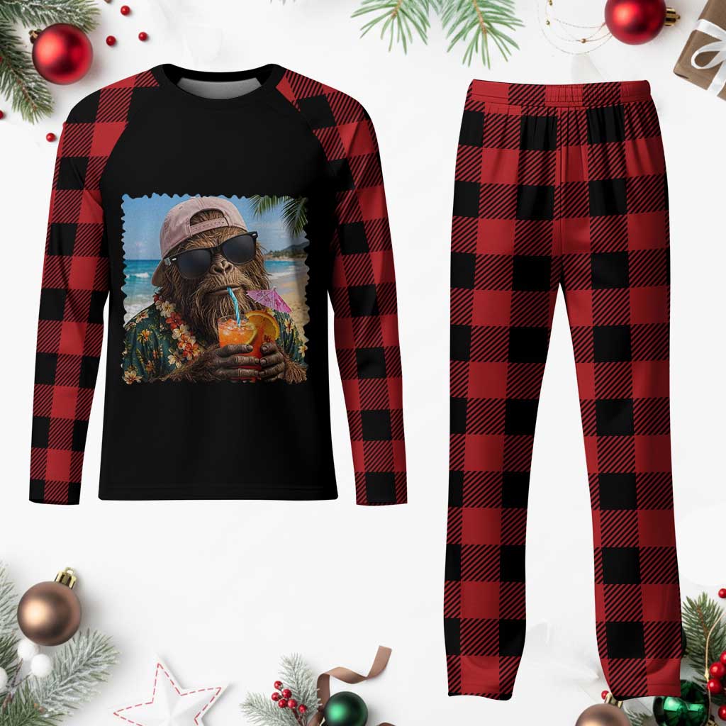 Funny Hawaiian Bigfoot Plaid Pajama Set Tropical Beach Party Graphic TS12 Buffalo Plaid Print Your Wear