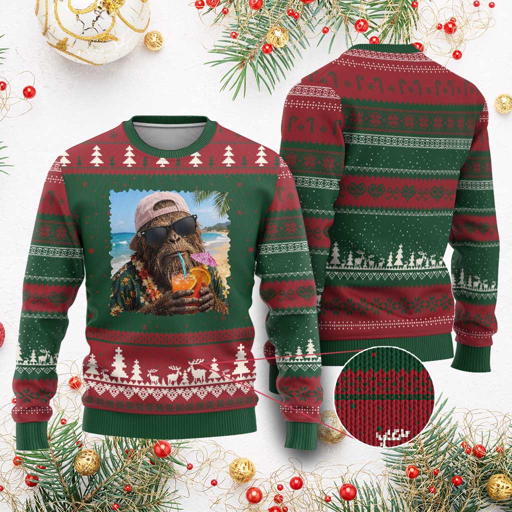 Funny Hawaiian Bigfoot Ugly Christmas Sweater Tropical Beach Party Graphic TS12 Red Green Print Your Wear