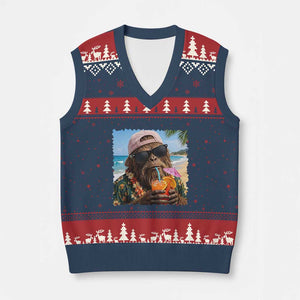 Funny Hawaiian Bigfoot V-Neck Knit Sweater Vest Tropical Beach Party Graphic TS12 Navy Red Print Your Wear
