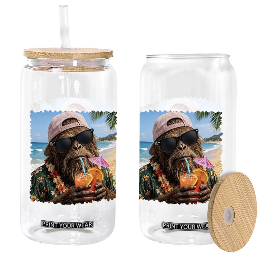 Funny Hawaiian Bigfoot Glass Can Tropical Beach Party Graphic