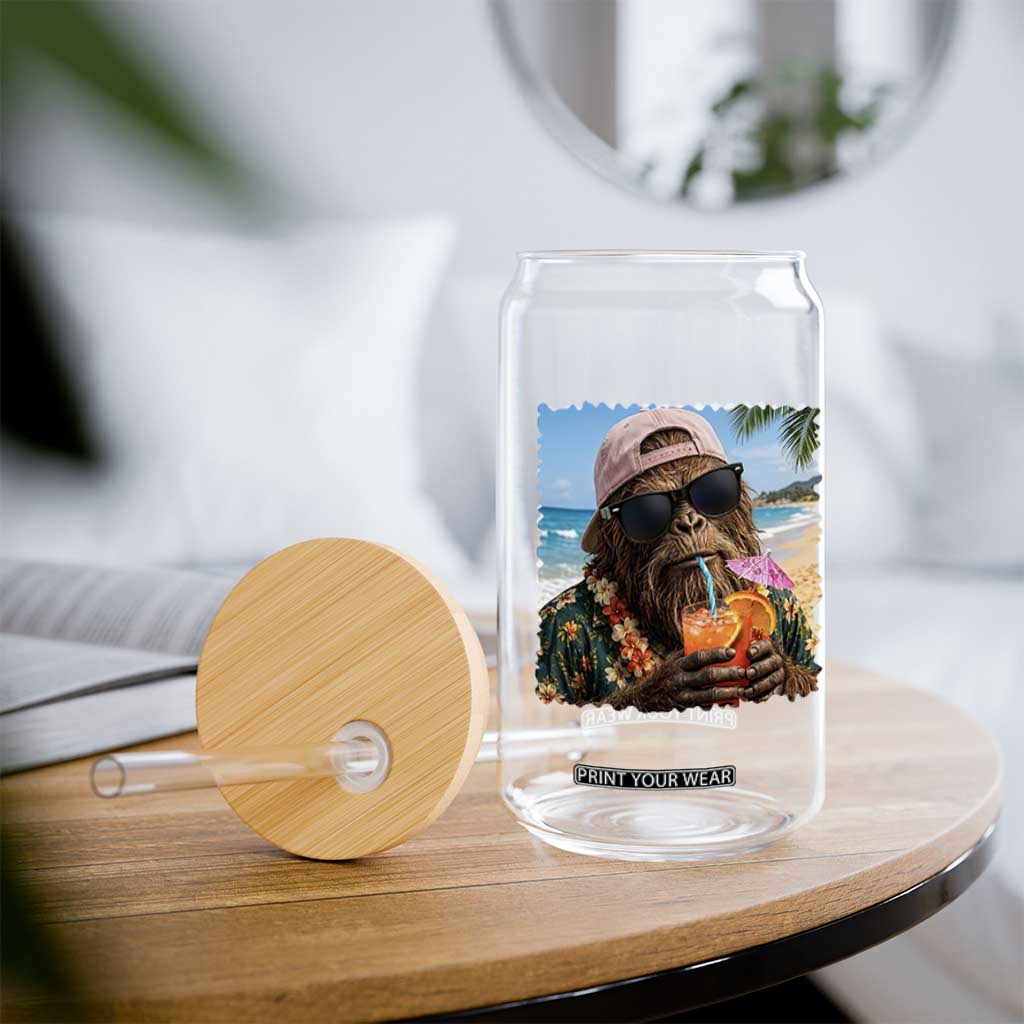 Funny Hawaiian Bigfoot Glass Can Tropical Beach Party Graphic
