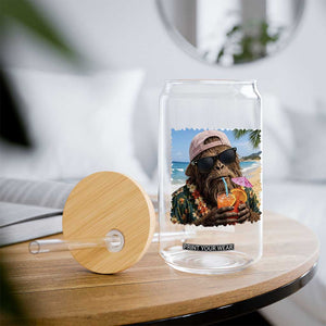 Funny Hawaiian Bigfoot Glass Can Tropical Beach Party Graphic