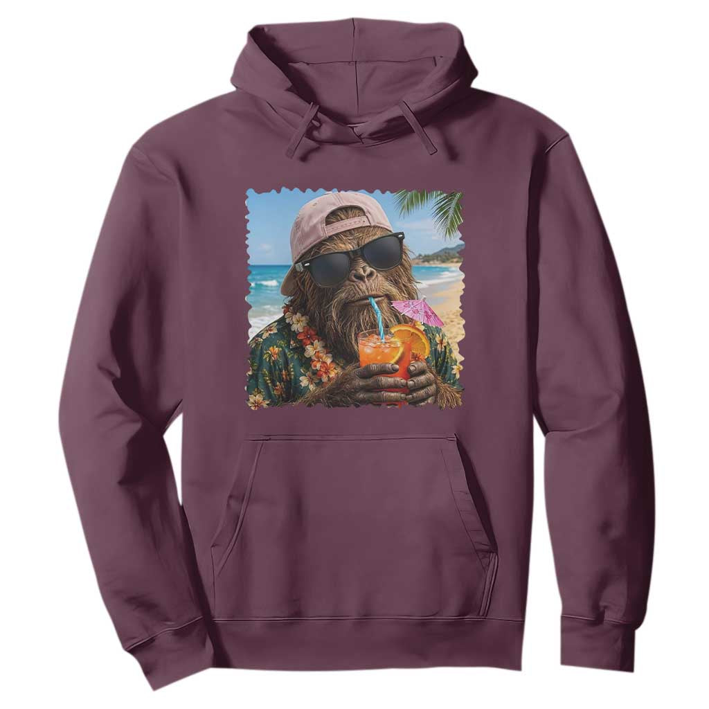 Funny Hawaiian Bigfoot Hoodie Tropical Beach Party Graphic TS12 Maroon Print Your Wear