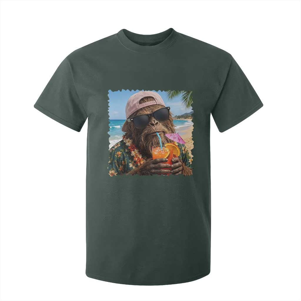 Funny Hawaiian Bigfoot T Shirt For Kid Tropical Beach Party Graphic TS12 Dark Forest Green Print Your Wear