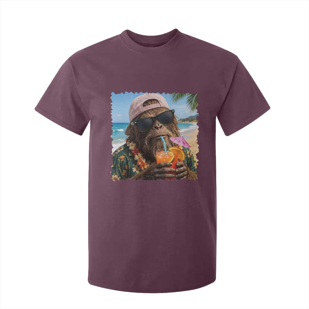 Funny Hawaiian Bigfoot T Shirt For Kid Tropical Beach Party Graphic TS12 Maroon Print Your Wear