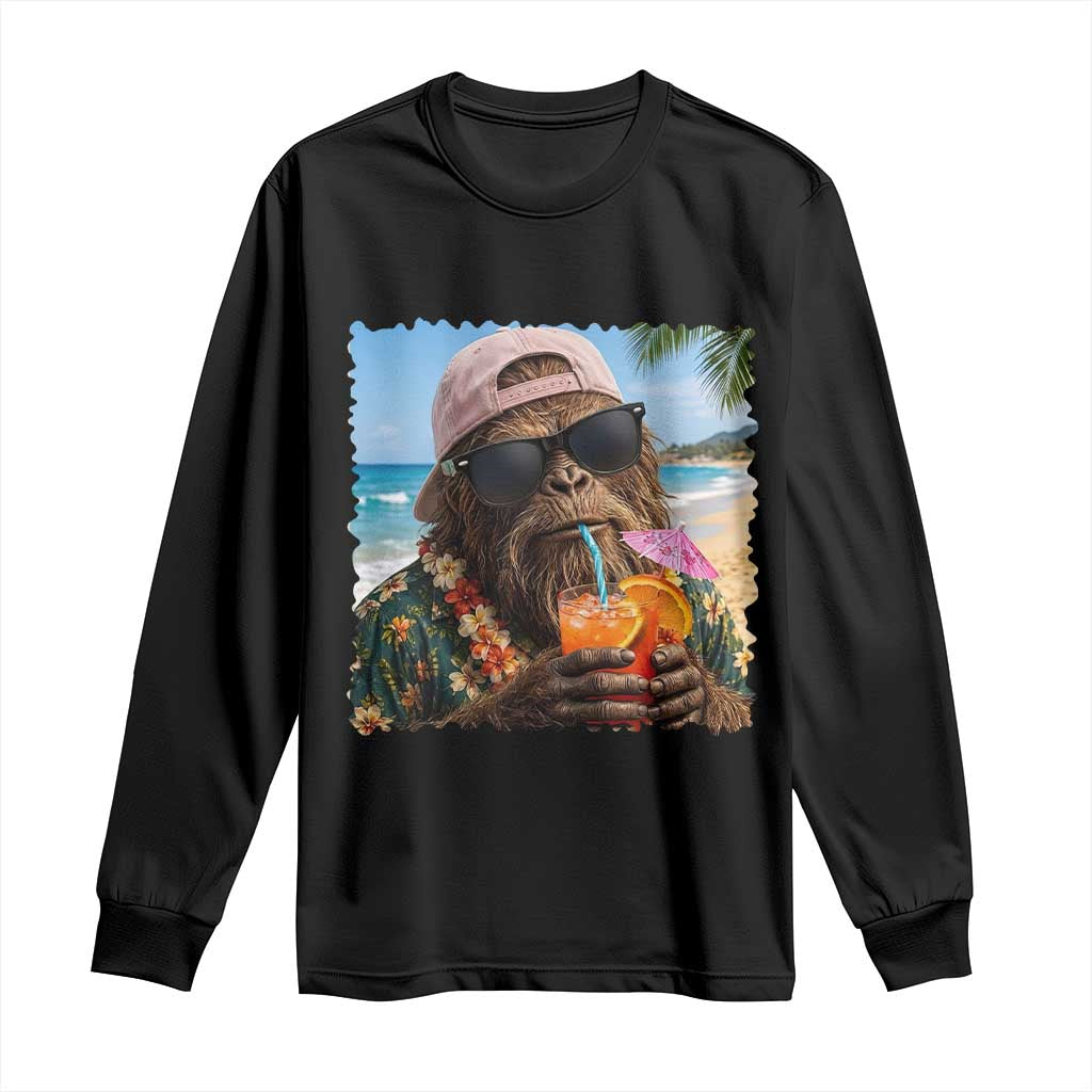 Funny Hawaiian Bigfoot Long Sleeve Shirt Tropical Beach Party Graphic TS12 Black Print Your Wear