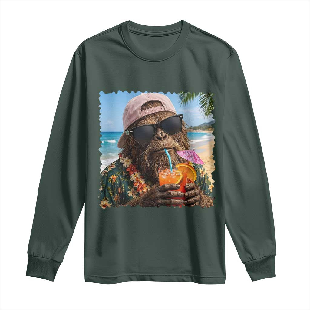 Funny Hawaiian Bigfoot Long Sleeve Shirt Tropical Beach Party Graphic