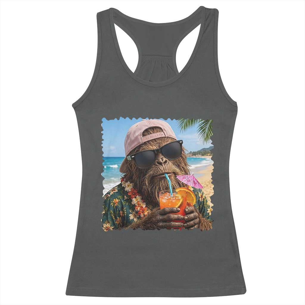 Funny Hawaiian Bigfoot Racerback Tank Top Tropical Beach Party Graphic TS12 Dark Heather Print Your Wear