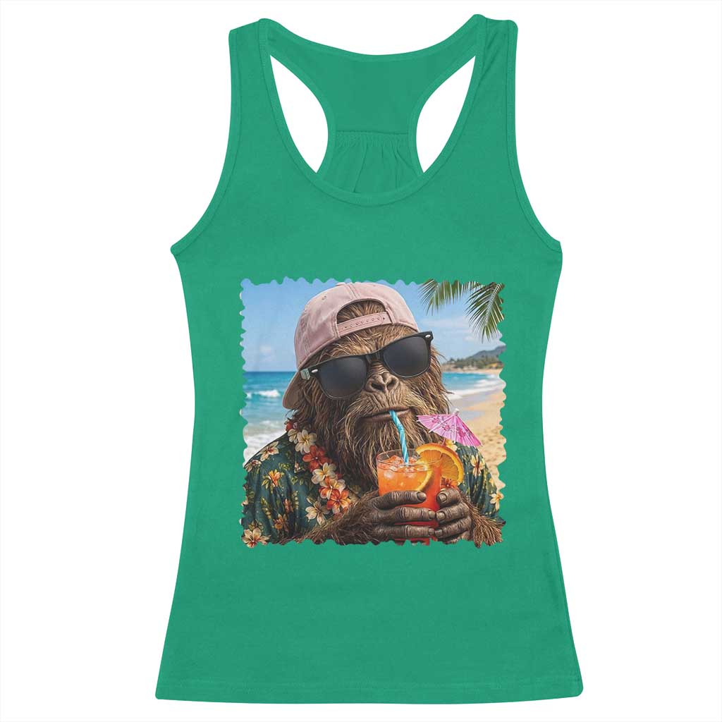 Funny Hawaiian Bigfoot Racerback Tank Top Tropical Beach Party Graphic TS12 Irish Green Print Your Wear