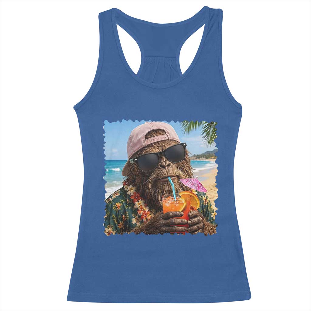 Funny Hawaiian Bigfoot Racerback Tank Top Tropical Beach Party Graphic TS12 Royal Blue Print Your Wear