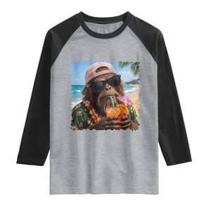 Funny Hawaiian Bigfoot Raglan Shirt Tropical Beach Party Graphic
