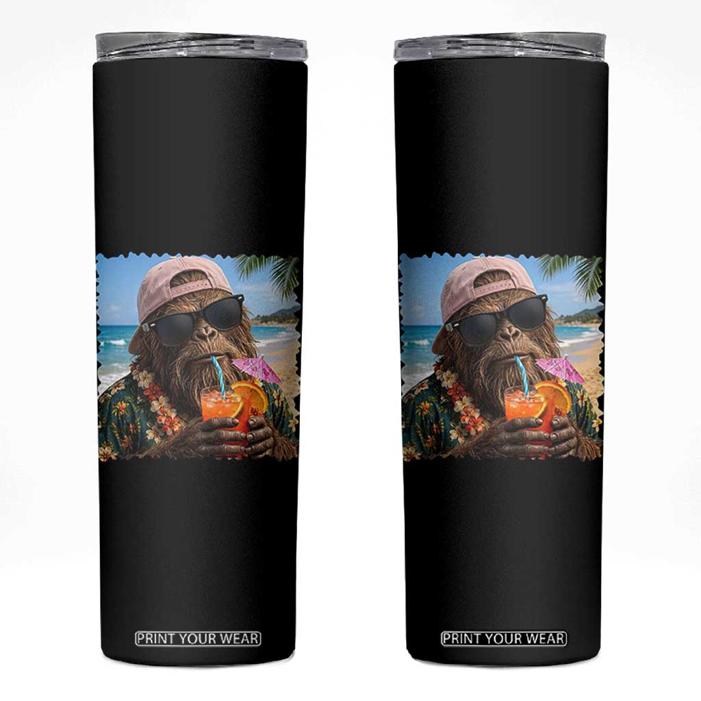 Funny Hawaiian Bigfoot Skinny Tumbler Tropical Beach Party Graphic TS12 Black Print Your Wear