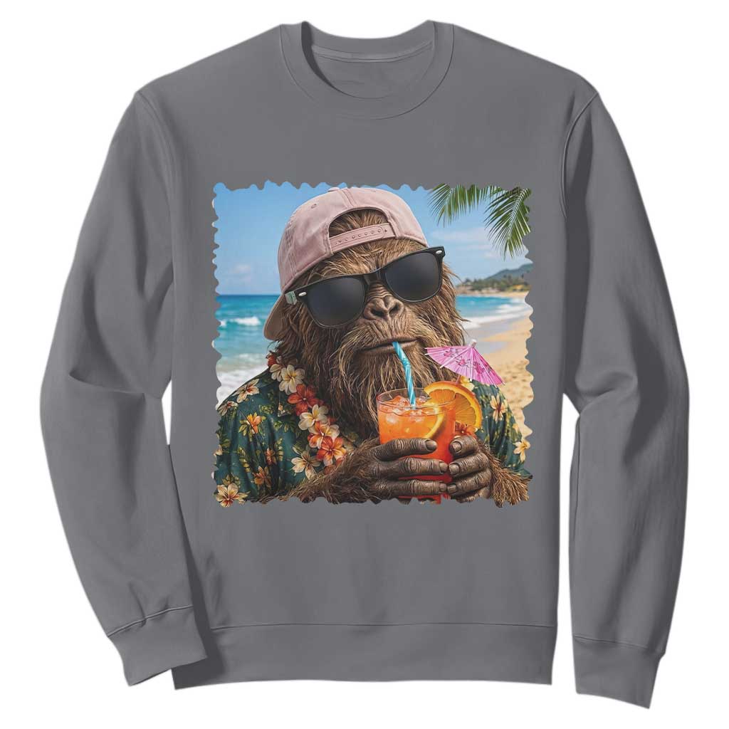 Funny Hawaiian Bigfoot Sweatshirt Tropical Beach Party Graphic TS12 Charcoal Print Your Wear