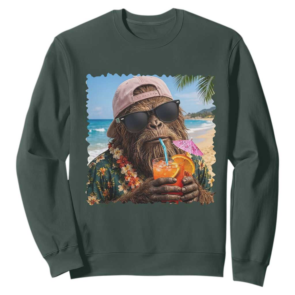Funny Hawaiian Bigfoot Sweatshirt Tropical Beach Party Graphic TS12 Dark Forest Green Print Your Wear