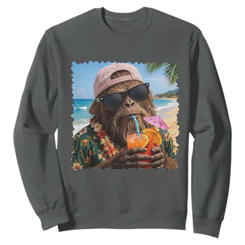 Funny Hawaiian Bigfoot Sweatshirt Tropical Beach Party Graphic TS12 Dark Heather Print Your Wear
