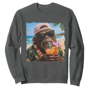 Funny Hawaiian Bigfoot Sweatshirt Tropical Beach Party Graphic TS12 Dark Heather Print Your Wear