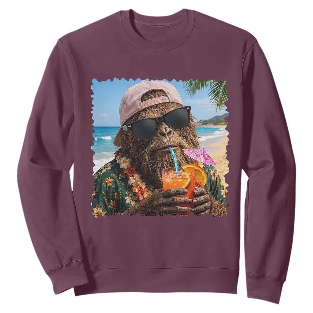 Funny Hawaiian Bigfoot Sweatshirt Tropical Beach Party Graphic TS12 Maroon Print Your Wear