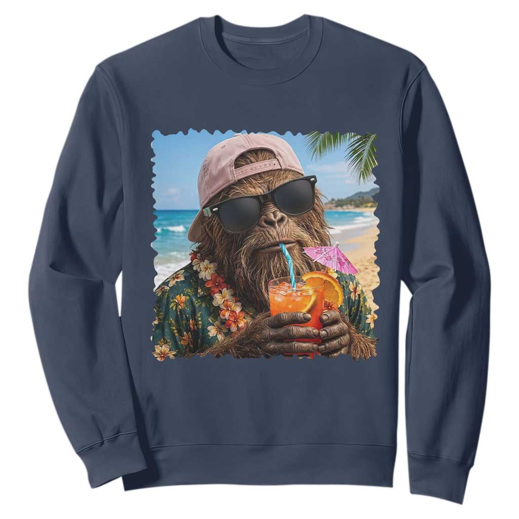 Funny Hawaiian Bigfoot Sweatshirt Tropical Beach Party Graphic TS12 Navy Print Your Wear