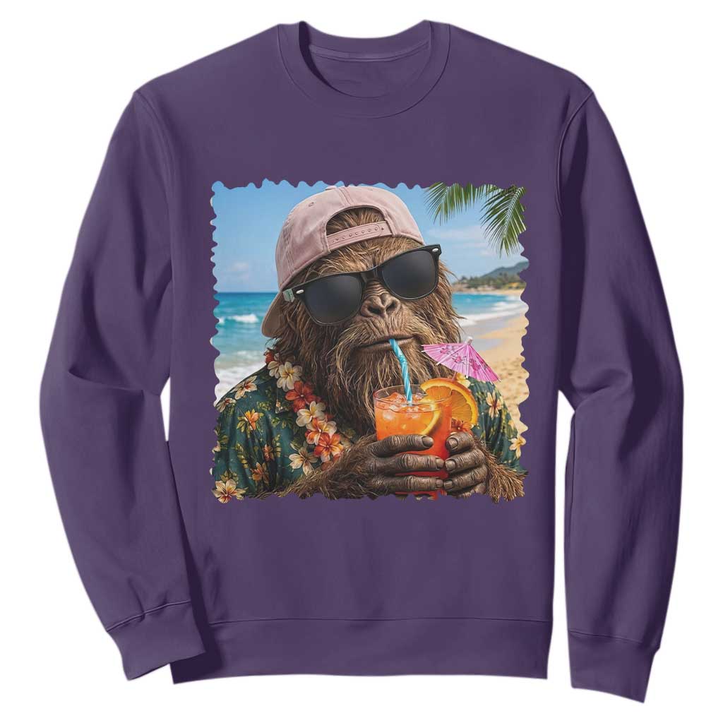 Funny Hawaiian Bigfoot Sweatshirt Tropical Beach Party Graphic TS12 Purple Print Your Wear