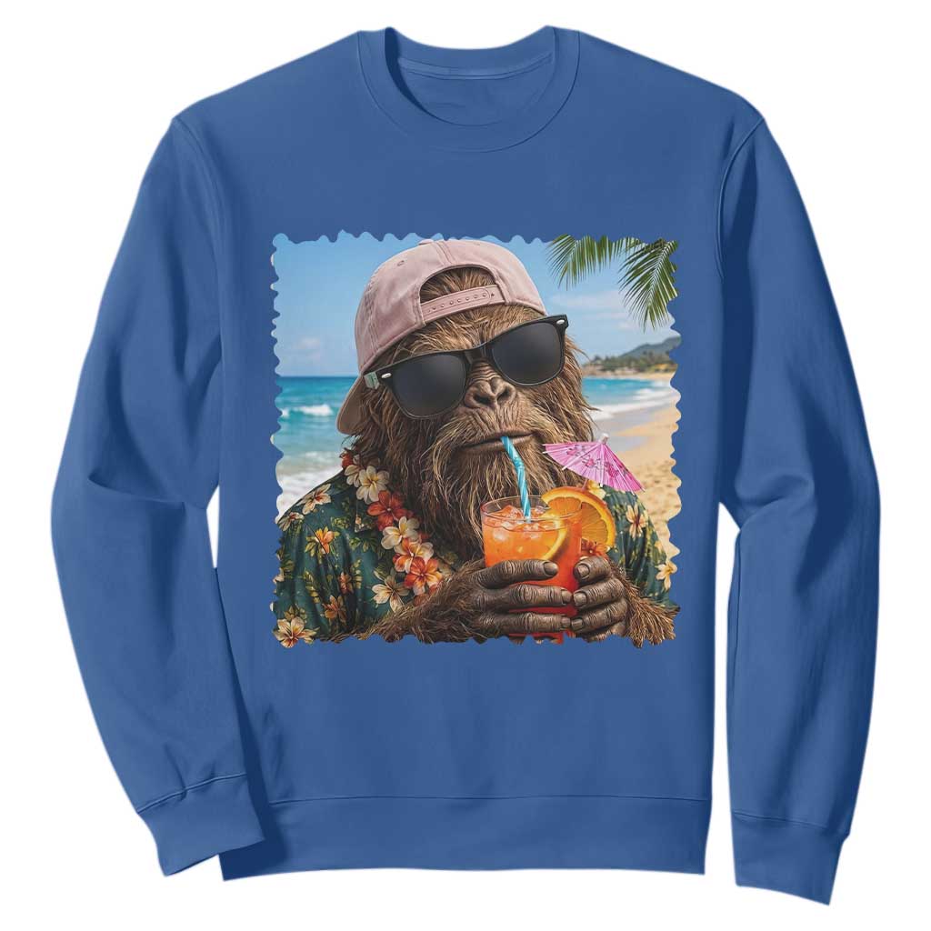 Funny Hawaiian Bigfoot Sweatshirt Tropical Beach Party Graphic TS12 Royal Blue Print Your Wear