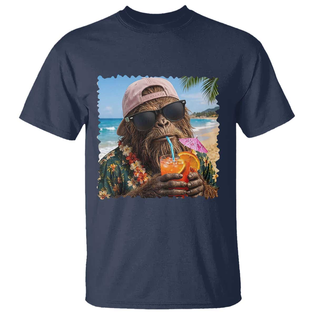 Funny Hawaiian Bigfoot T Shirt Tropical Beach Party Graphic TS12 Navy Print Your Wear
