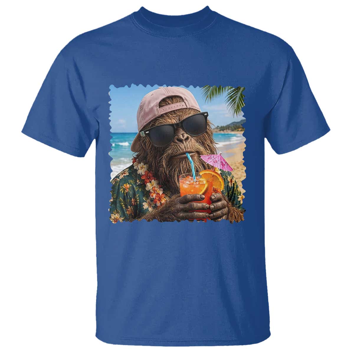 Funny Hawaiian Bigfoot T Shirt Tropical Beach Party Graphic TS12 Royal Blue Print Your Wear