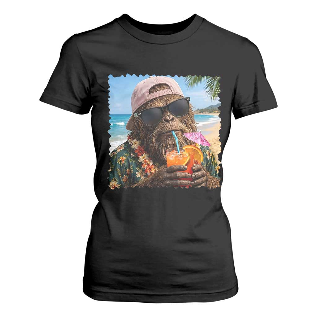 Funny Hawaiian Bigfoot T Shirt For Women Tropical Beach Party Graphic TS12 Black Print Your Wear