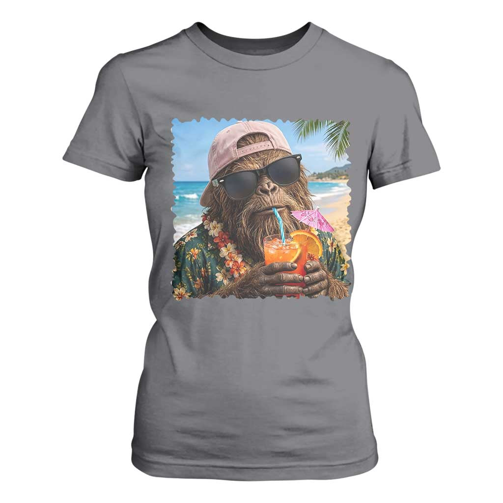 Funny Hawaiian Bigfoot T Shirt For Women Tropical Beach Party Graphic TS12 Charcoal Print Your Wear
