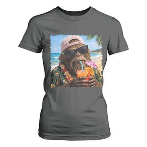 Funny Hawaiian Bigfoot T Shirt For Women Tropical Beach Party Graphic TS12 Dark Heather Print Your Wear