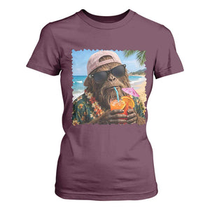 Funny Hawaiian Bigfoot T Shirt For Women Tropical Beach Party Graphic TS12 Maroon Print Your Wear