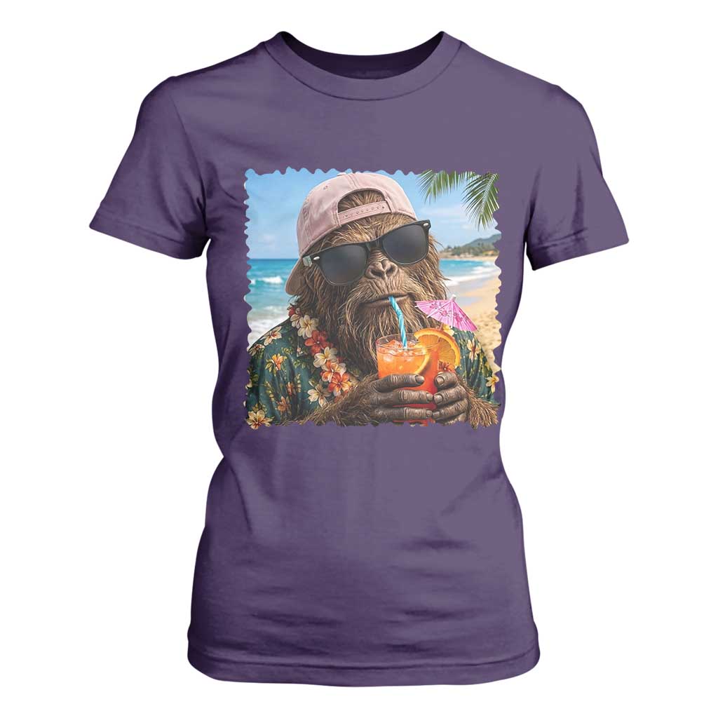 Funny Hawaiian Bigfoot T Shirt For Women Tropical Beach Party Graphic TS12 Purple Print Your Wear
