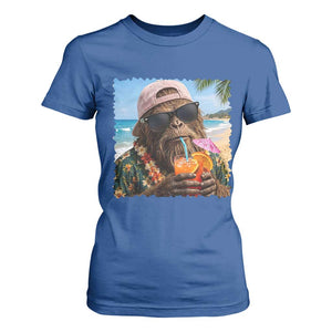 Funny Hawaiian Bigfoot T Shirt For Women Tropical Beach Party Graphic TS12 Royal Blue Print Your Wear