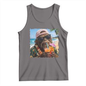 Funny Hawaiian Bigfoot Tank Top Tropical Beach Party Graphic TS12 Deep Heather Print Your Wear