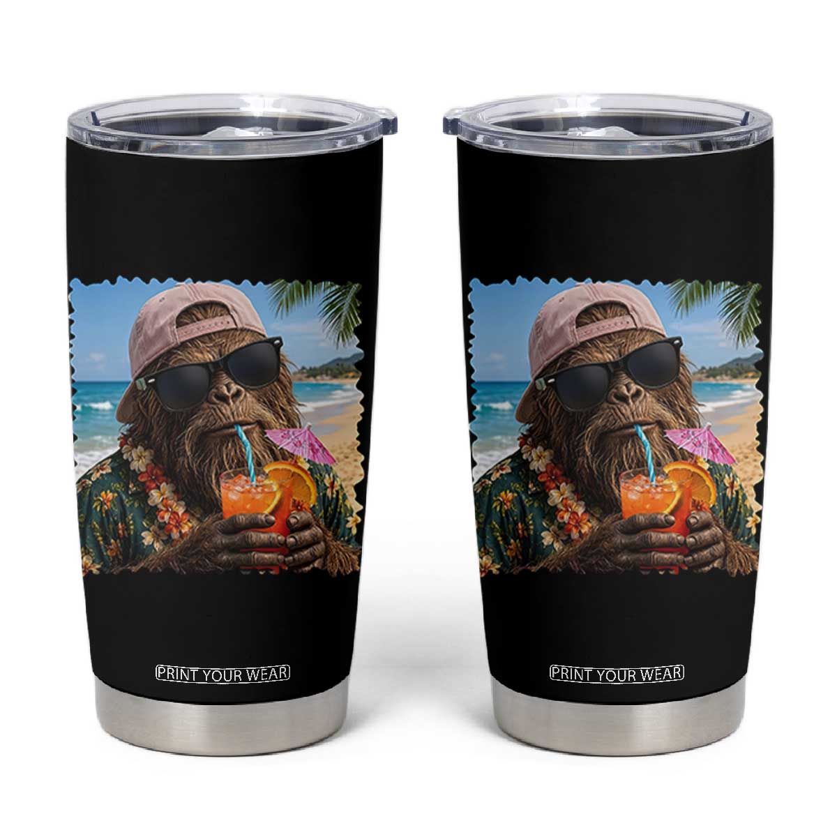 Funny Hawaiian Bigfoot Tumbler Cup Tropical Beach Party Graphic TS12 Black Print Your Wear
